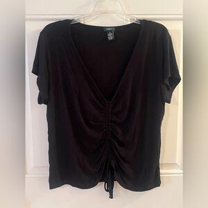 Rue 21+ Black Ruched Tie Front Blouse 3X